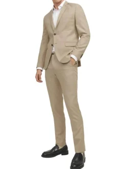 Pantalon de costume en laine mélangée beige avec une coupe slim fit