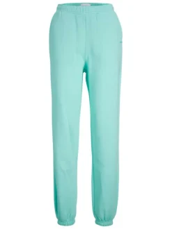 Pantalon de jogging Abbie en coton mélangé turquoise avec logo floqué sur la gauche