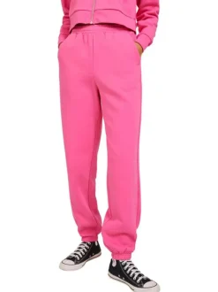 Pantalon de jogging Abbie rose en coton mélangé avec logo floqué ton sur ton