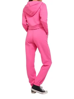 Pantalon de jogging Abbie rose en coton mélangé avec logo floqué ton sur ton