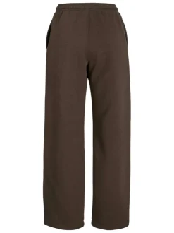 Pantalon de jogging en coton mélangé marron uni à coupe droite et taille haute