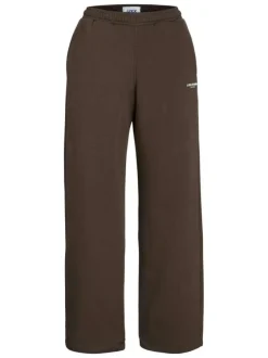 Pantalon de jogging en coton mélangé marron uni à coupe droite et taille haute