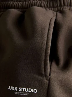 Pantalon de jogging en coton mélangé marron uni à coupe droite et taille haute