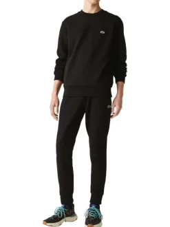 Pantalon de jogging en coton noir coupe slim avec liens de serrage à la taille et logo brodé