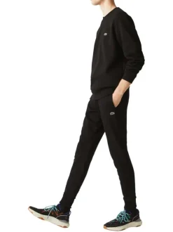 Pantalon de jogging en coton noir coupe slim avec liens de serrage à la taille et logo brodé