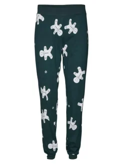 Pantalon de jogging en coton vert sapin à motifs bonhommes blancs et taille élastiquée