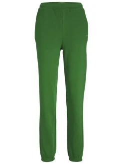 Pantalon de jogging en coton vert uni à coupe large et élastiqué aux chevilles