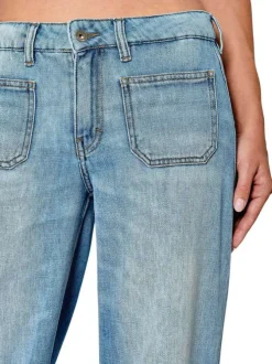 Pantalon denim en coton stone uni à coupe droite large avec deux poches plaquées