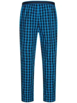 Pantalon de pyjama bleu en coton à carreaux coupe droite fluide