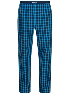 Pantalon de pyjama bleu en coton à carreaux coupe droite fluide