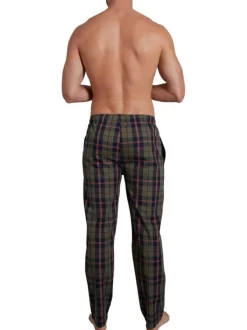 Pantalon de pyjama en coton kaki à carreaux avec une coupe regular fit