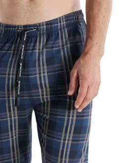 Pantalon de pyjama en coton marine coupe droite et taille élastiquée