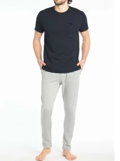 Pantalon de pyjama gris uni en coton coupe fuselée