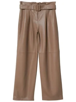 Pantalon Elle taupe en simili cuir avec une coupe droite