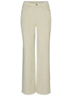 Pantalon en coton beige avec un revêtement effet velours à coupe droite