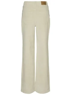 Pantalon en coton beige avec un revêtement effet velours à coupe droite
