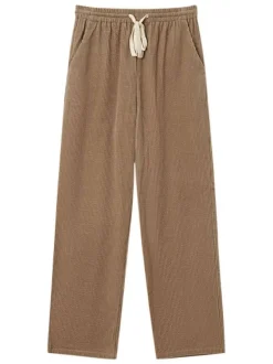 Pantalon en coton beige en velours côtelé avec une coupe droite