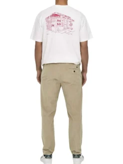 Pantalon en coton beige en velours côtelé à coupe regular fit