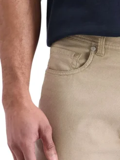 Pantalon en coton beige uni avec une coupe ajustée et une taille standart