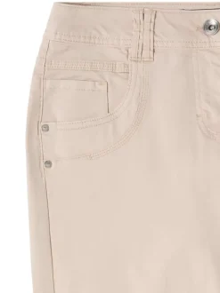 Pantalon en coton beige uni pourvu d'une coupe doite et de multiples poches