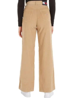 Pantalon en coton biologique mélangé beige avec une coupe bootcut et 5 poches