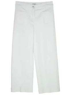Pantalon en coton blanc uni avec une coupe droite et des passants pour ceinture