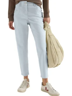 Pantalon en coton bleu clair uni pourvu d'une coupe doite et de multiples poches