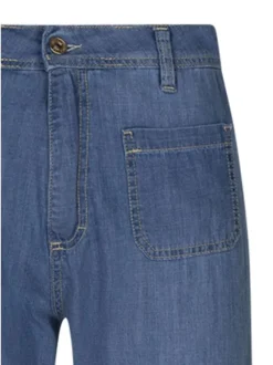 Pantalon en coton bleu denim uni pourvu de multiples poches plaquées