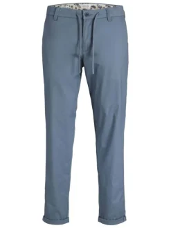 Pantalon en coton bleu imprimé avec une coupe chino et poches latérales