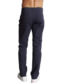 Pantalon en coton bleu marine uni à coupe regular fit et à détails tricolores