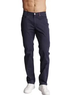 Pantalon en coton bleu marine uni à coupe regular fit et à détails tricolores