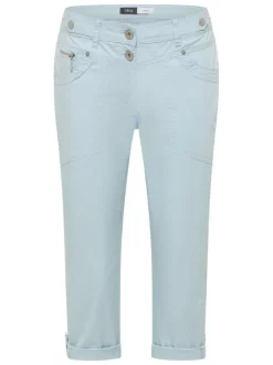 Pantalon en coton bleu uni avec une coupe slim et fermeture à boutons