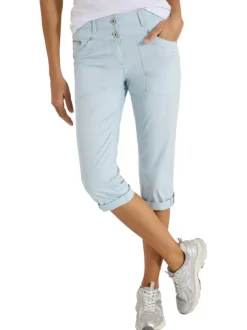 Pantalon en coton bleu uni avec une coupe slim et fermeture à boutons