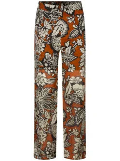Pantalon en coton caramel imprimé de fleurs avec une coupe bootcut