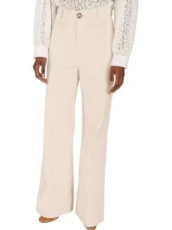 Pantalon en coton écru en velours côtelé avec une coupe bootcut