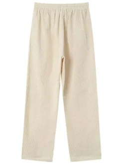 Pantalon en coton écru en velours côtelé avec une coupe droite