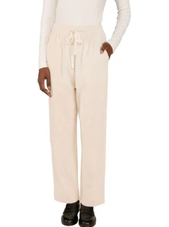 Pantalon en coton écru en velours côtelé avec une coupe droite