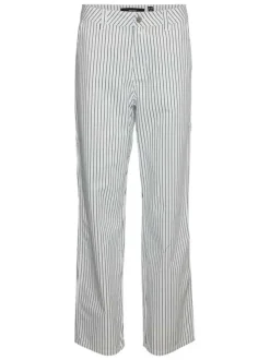 Pantalon en coton écru rayé avec une coupe bootcut et une taille intermédiaire