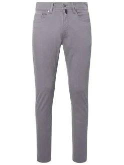 Pantalon en coton gris uni avec une coupe ajustée et des poches à l'italienne