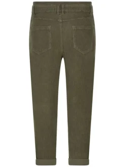 Pantalon en coton kaki en velours côtelé avec une coupe droite