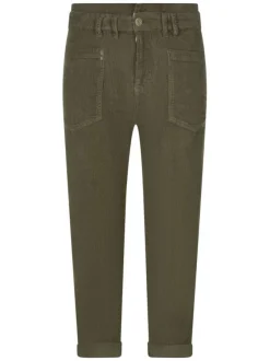 Pantalon en coton kaki en velours côtelé avec une coupe droite