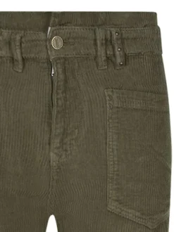 Pantalon en coton kaki en velours côtelé avec une coupe droite