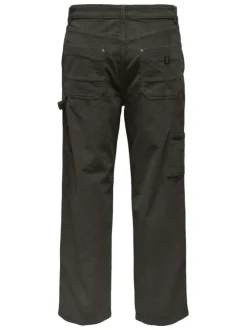 Pantalon en coton kaki uni avec une coupe droite et des poches