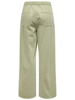 Pantalon en coton kaki uni avec une coupe large et une ceinture à la taille