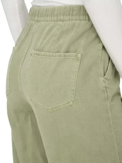 Pantalon en coton kaki uni avec une coupe large et une ceinture à la taille