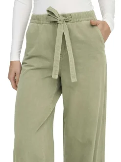 Pantalon en coton kaki uni avec une coupe large et une ceinture à la taille