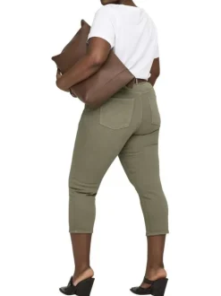 Pantalon en coton kaki uni avec une coupe slim et une taille intermédiaire