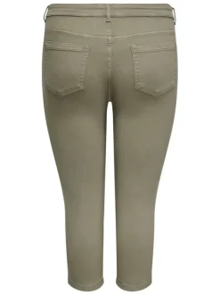 Pantalon en coton kaki uni avec une coupe slim et une taille intermédiaire