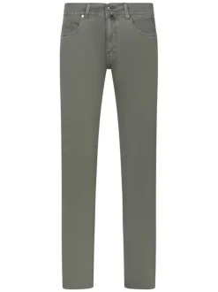 Pantalon en coton kaki uni avec une coupe tapered et 5 poches