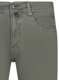 Pantalon en coton kaki uni avec une coupe tapered et 5 poches